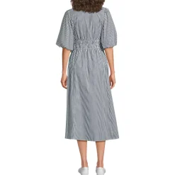 Women's Puff Sleeve Smocked Waist V Neck Dress