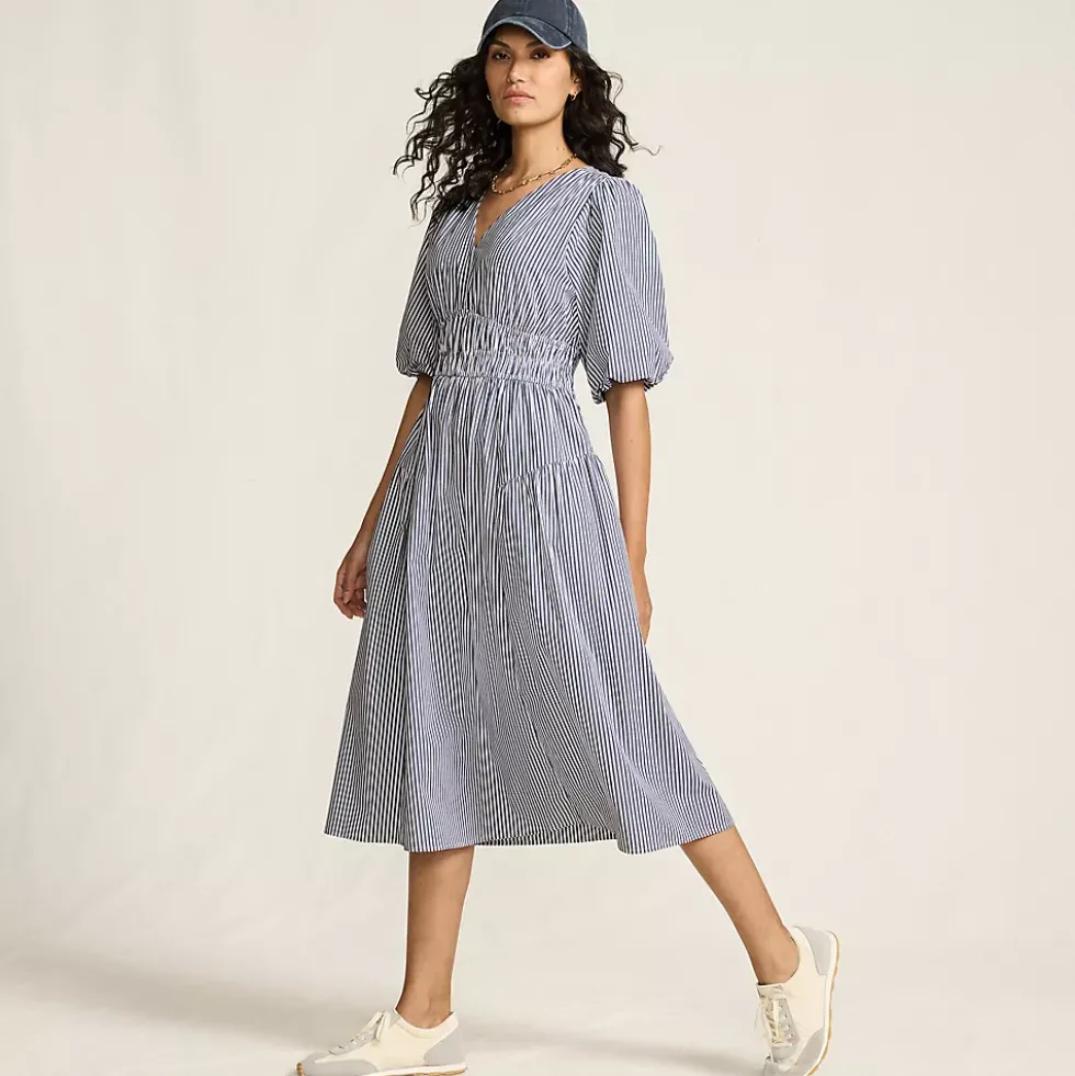 Women's Puff Sleeve Smocked Waist V Neck Dress
