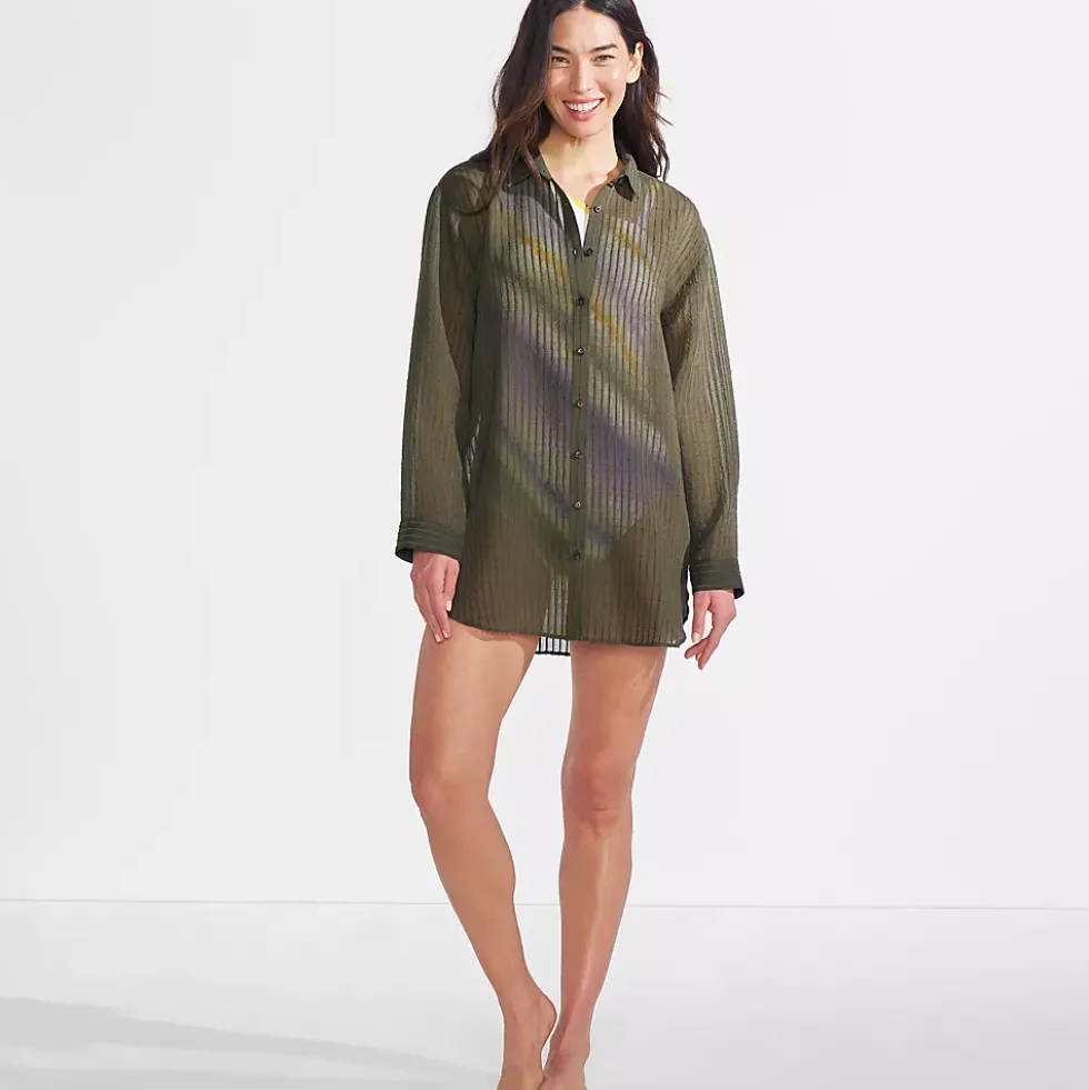 Women's Rayon Rib Button Down Cover-Up
