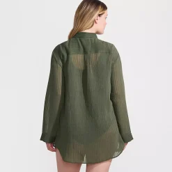 Women's Rayon Rib Button Down Cover-Up