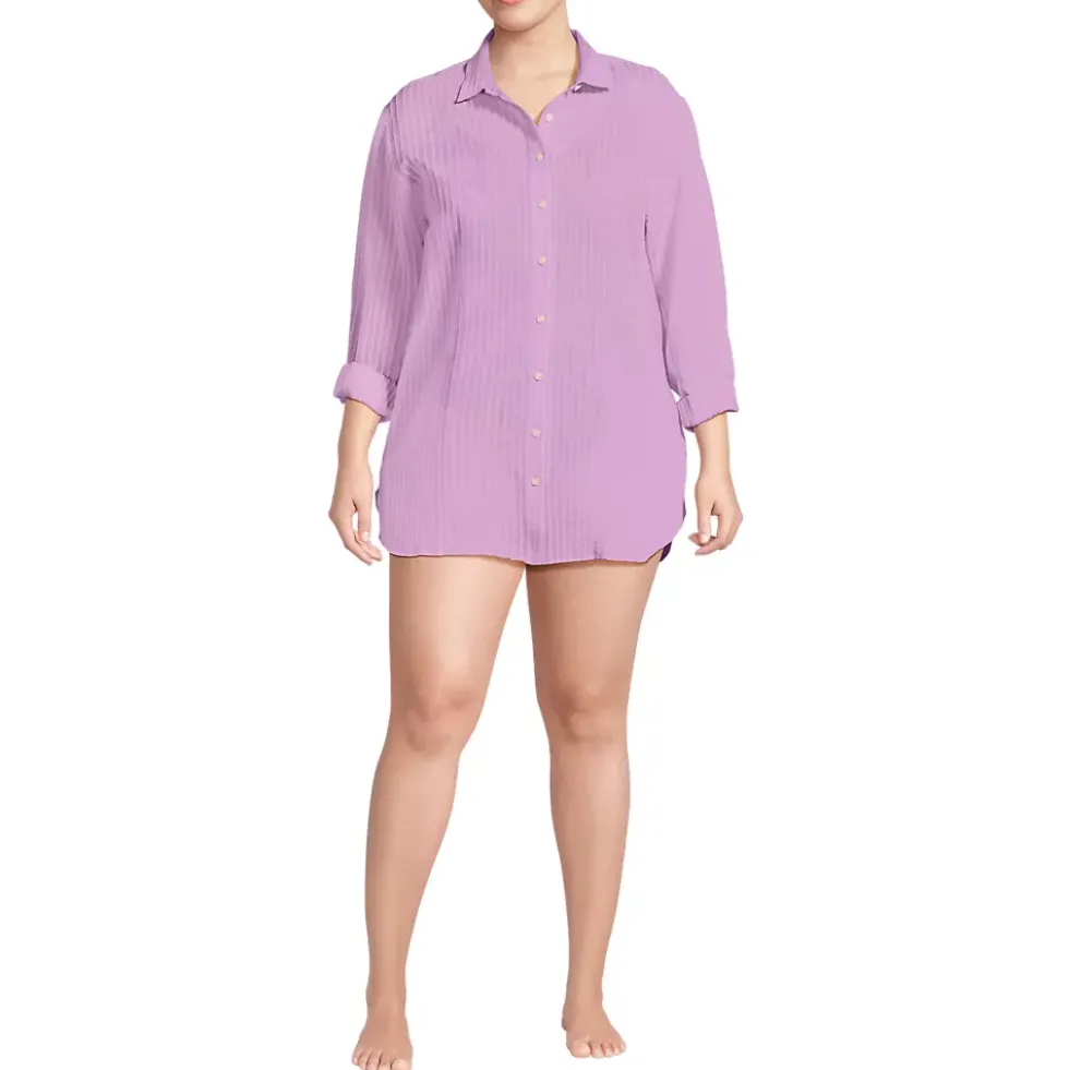 Women's Rayon Rib Button Down Cover-Up