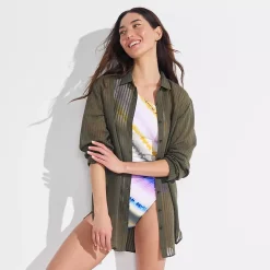 Women's Rayon Rib Button Down Cover-Up