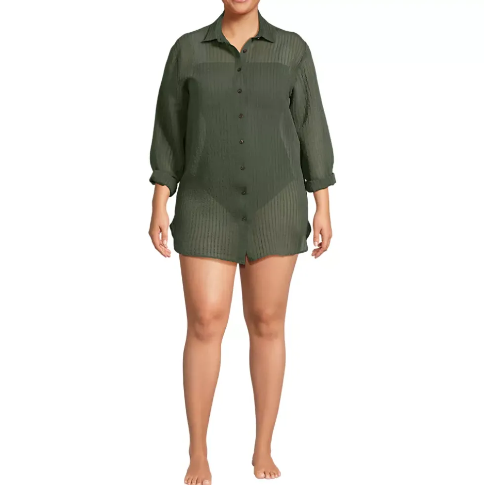 Women's Rayon Rib Button Down Cover-Up