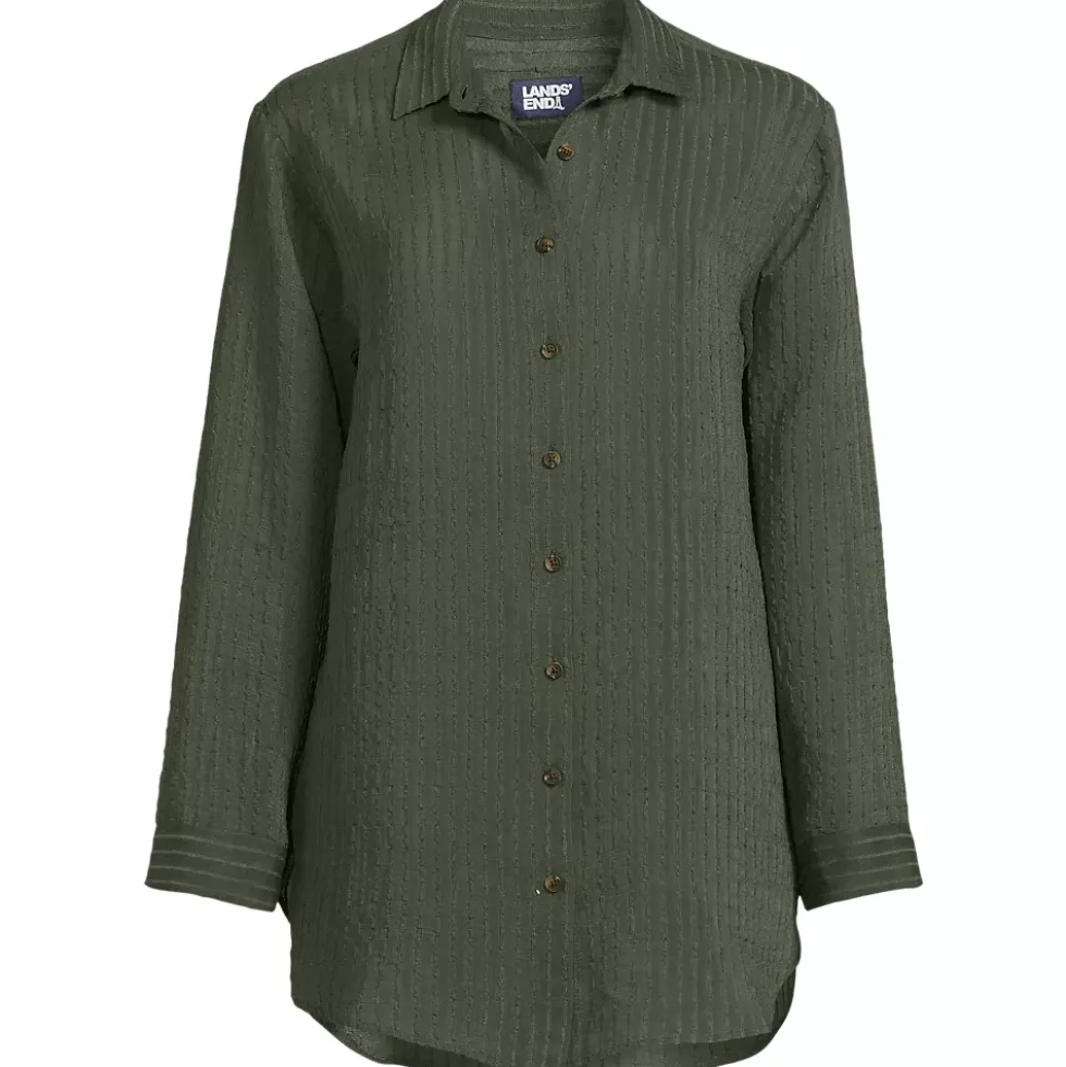 Women's Rayon Rib Button Down Cover-Up