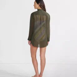 Women's Rayon Rib Button Down Cover-Up
