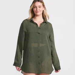 Women's Rayon Rib Button Down Cover-Up