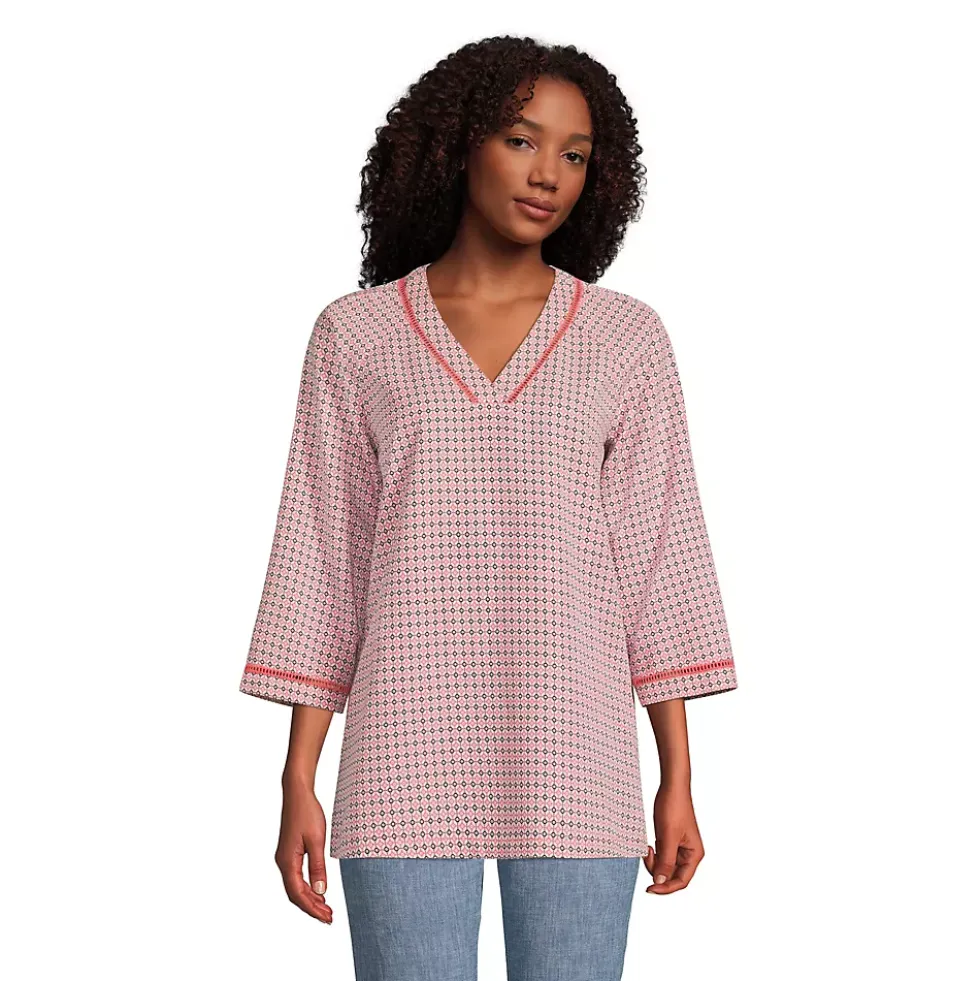 Women's Rayon 3/4 Sleeve V Neck Tunic Top