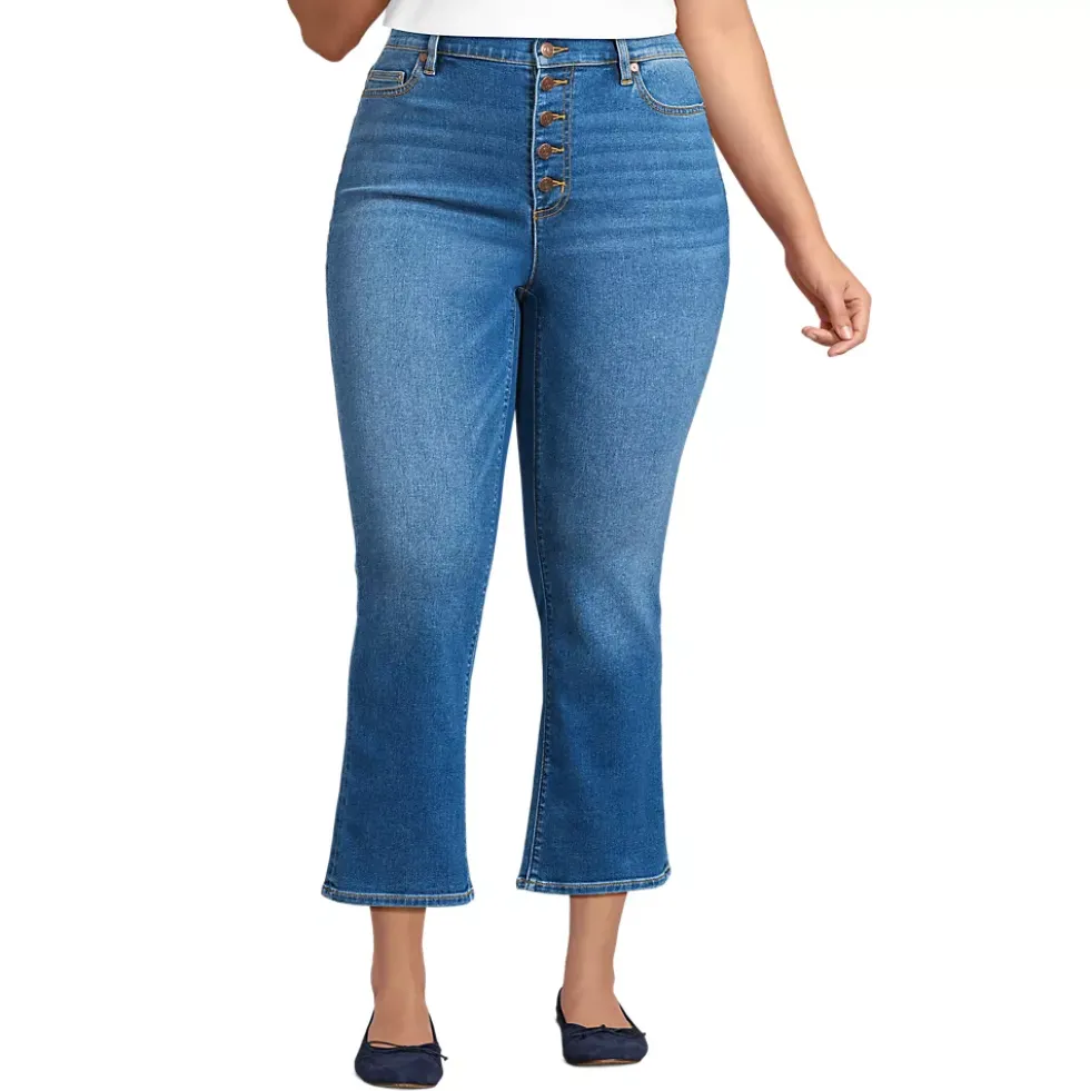 Women's Recover High Rise Button Front Kick Flare Crop Jeans