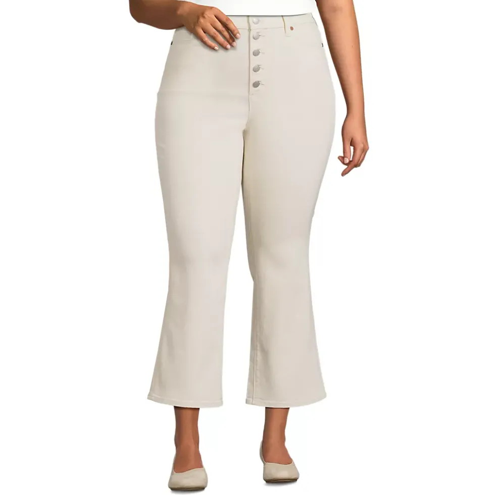 Women's Recycled Denim High Rise Button Front Kick Flare Crop Jeans