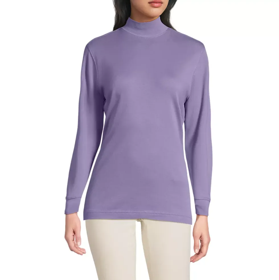 Women's Relaxed Cotton Long Sleeve Mock Turtleneck