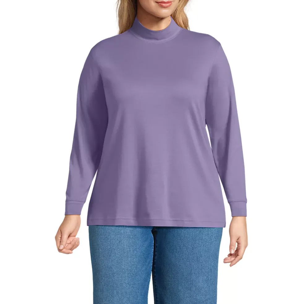 Women's Relaxed Cotton Long Sleeve Mock Turtleneck