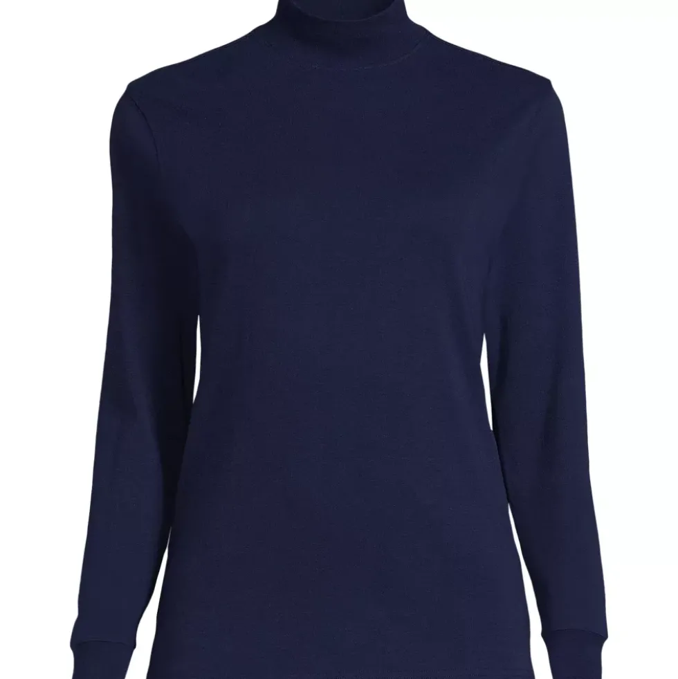 Women's Relaxed Cotton Long Sleeve Mock Turtleneck