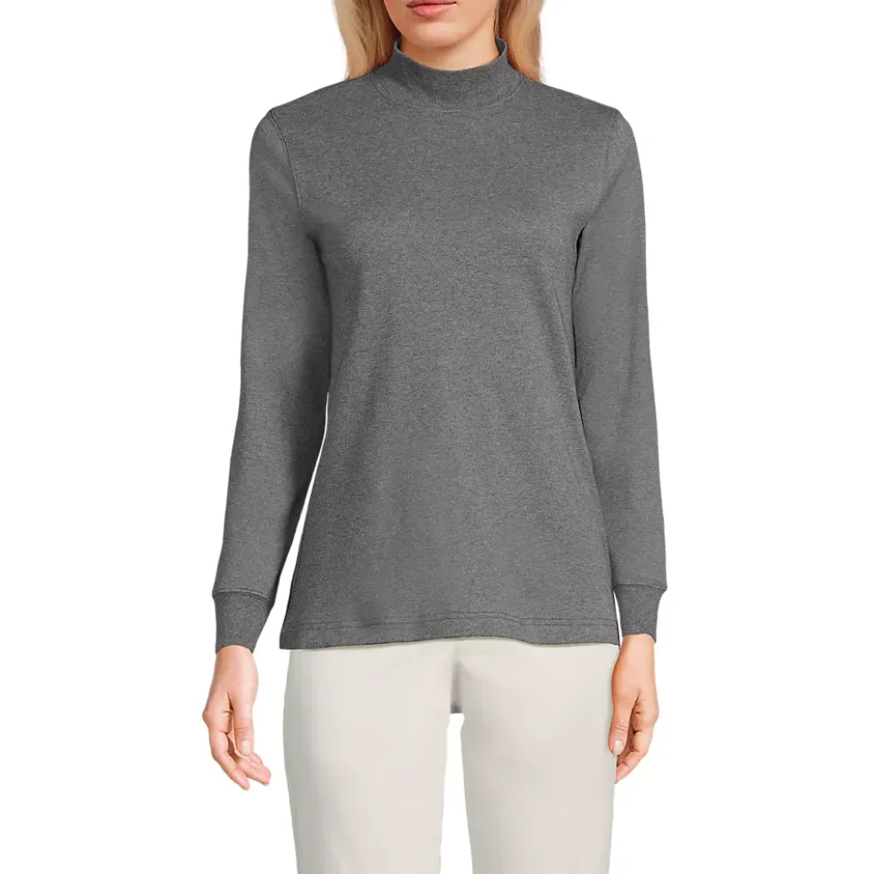 Women's Relaxed Cotton Long Sleeve Mock Turtleneck