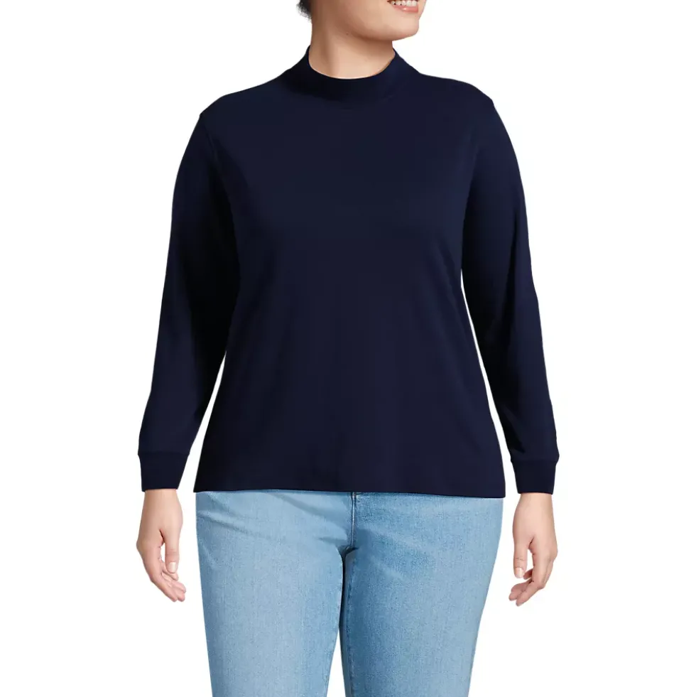 Women's Relaxed Cotton Long Sleeve Mock Turtleneck