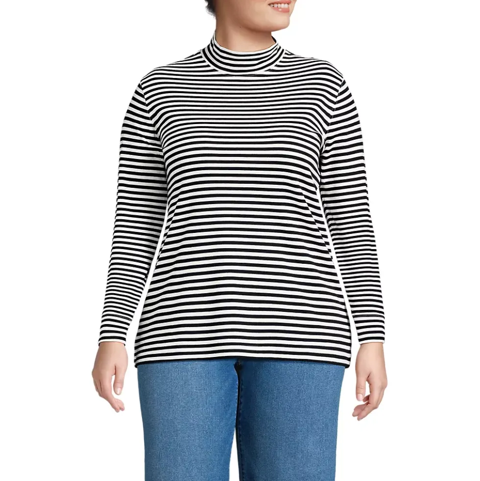 Women's Relaxed Cotton Long Sleeve Mock Turtleneck