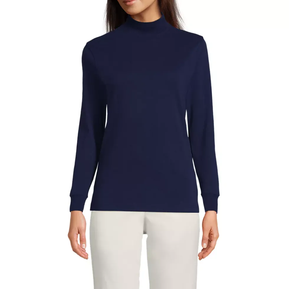 Women's Relaxed Cotton Long Sleeve Mock Turtleneck