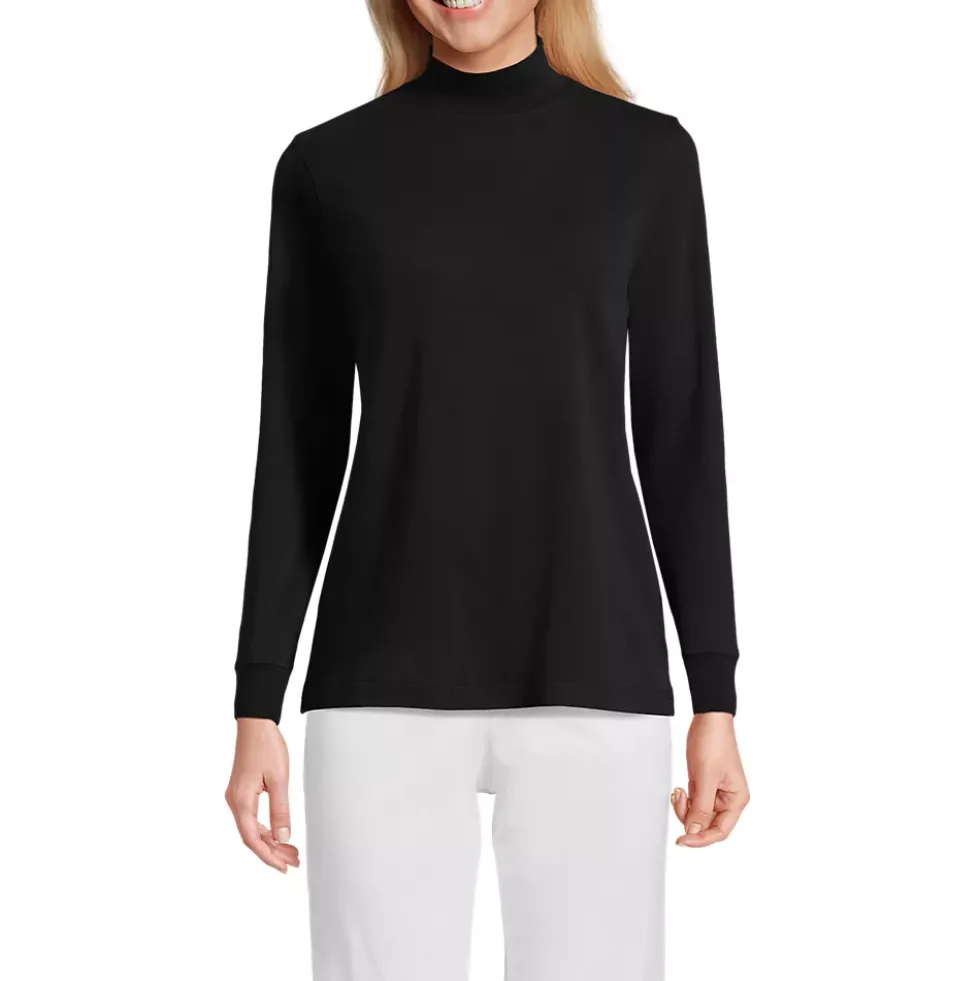 Women's Relaxed Cotton Long Sleeve Mock Turtleneck