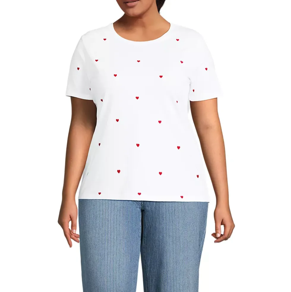 Women's Relaxed Supima Cotton Embroidered Crew Neck T-Shirt