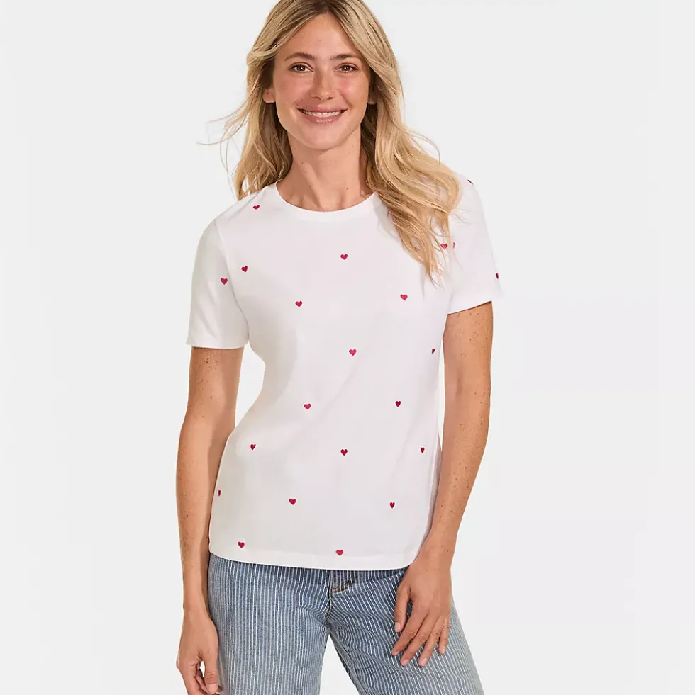 Women's Relaxed Supima Cotton Embroidered Crew Neck T-Shirt