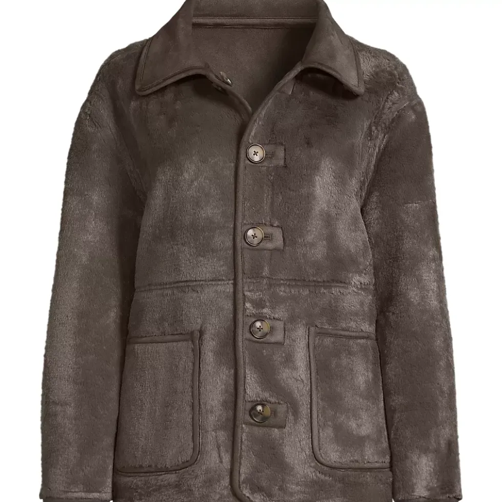 Women's Reversible Faux Shearling Fleece Button Front Coat