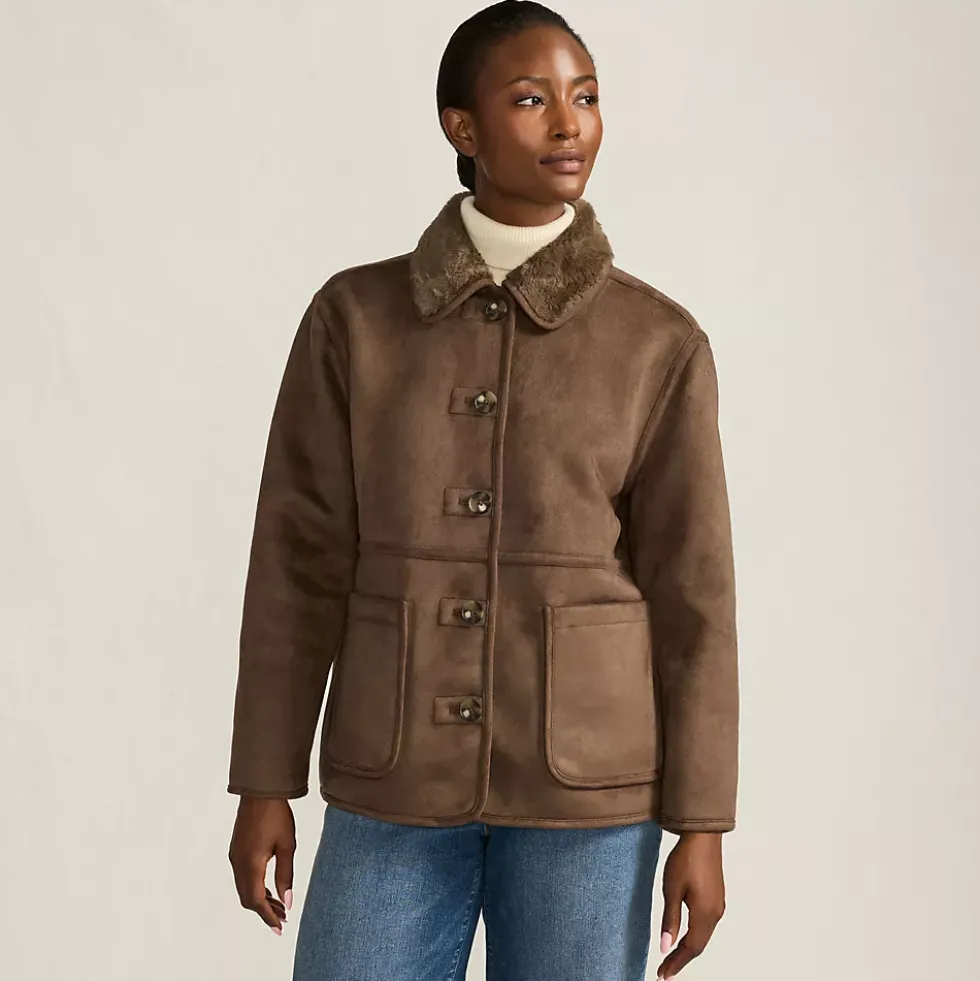 Women's Reversible Faux Shearling Fleece Button Front Coat