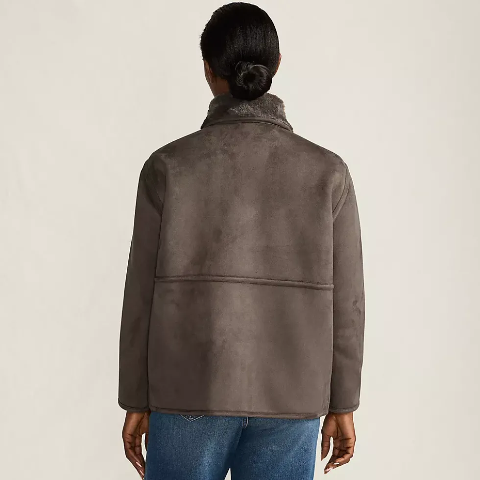Women's Reversible Faux Shearling Fleece Button Front Coat