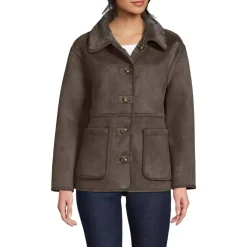 Women's Reversible Faux Shearling Fleece Button Front Coat