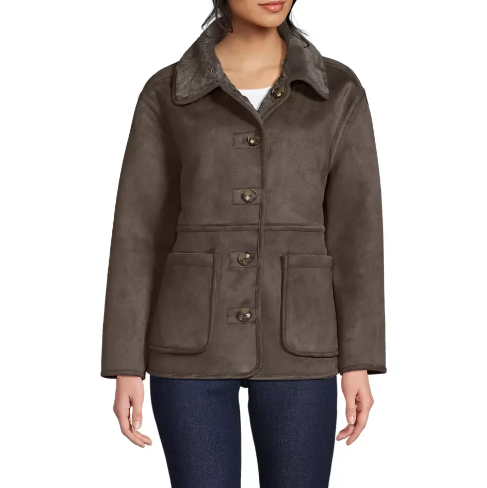 Women's Reversible Faux Shearling Fleece Button Front Coat