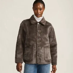 Women's Reversible Faux Shearling Fleece Button Front Coat
