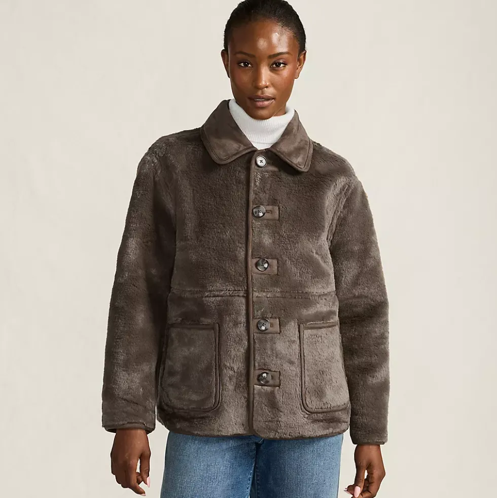 Women's Reversible Faux Shearling Fleece Button Front Coat