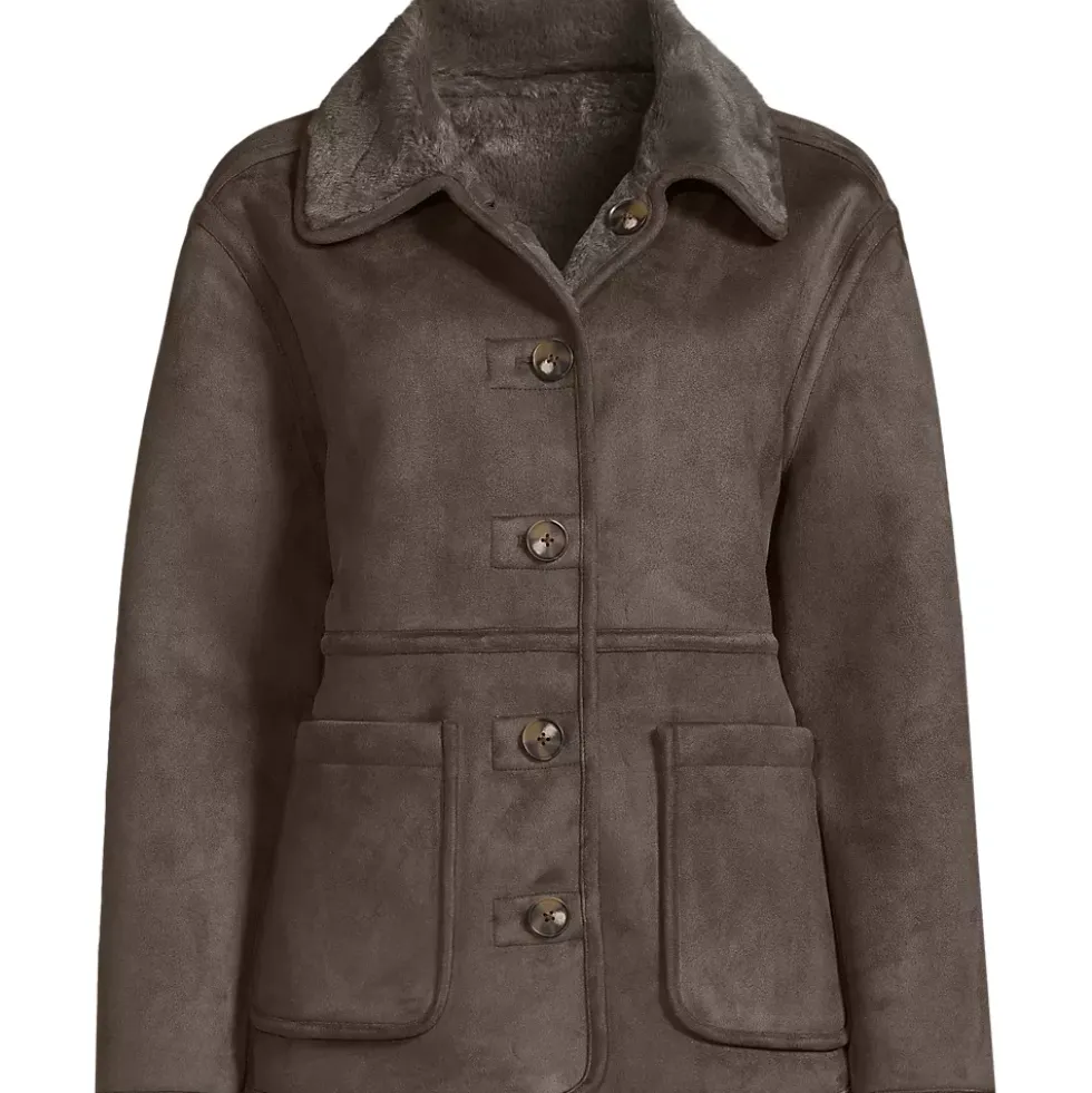 Women's Reversible Faux Shearling Fleece Button Front Coat