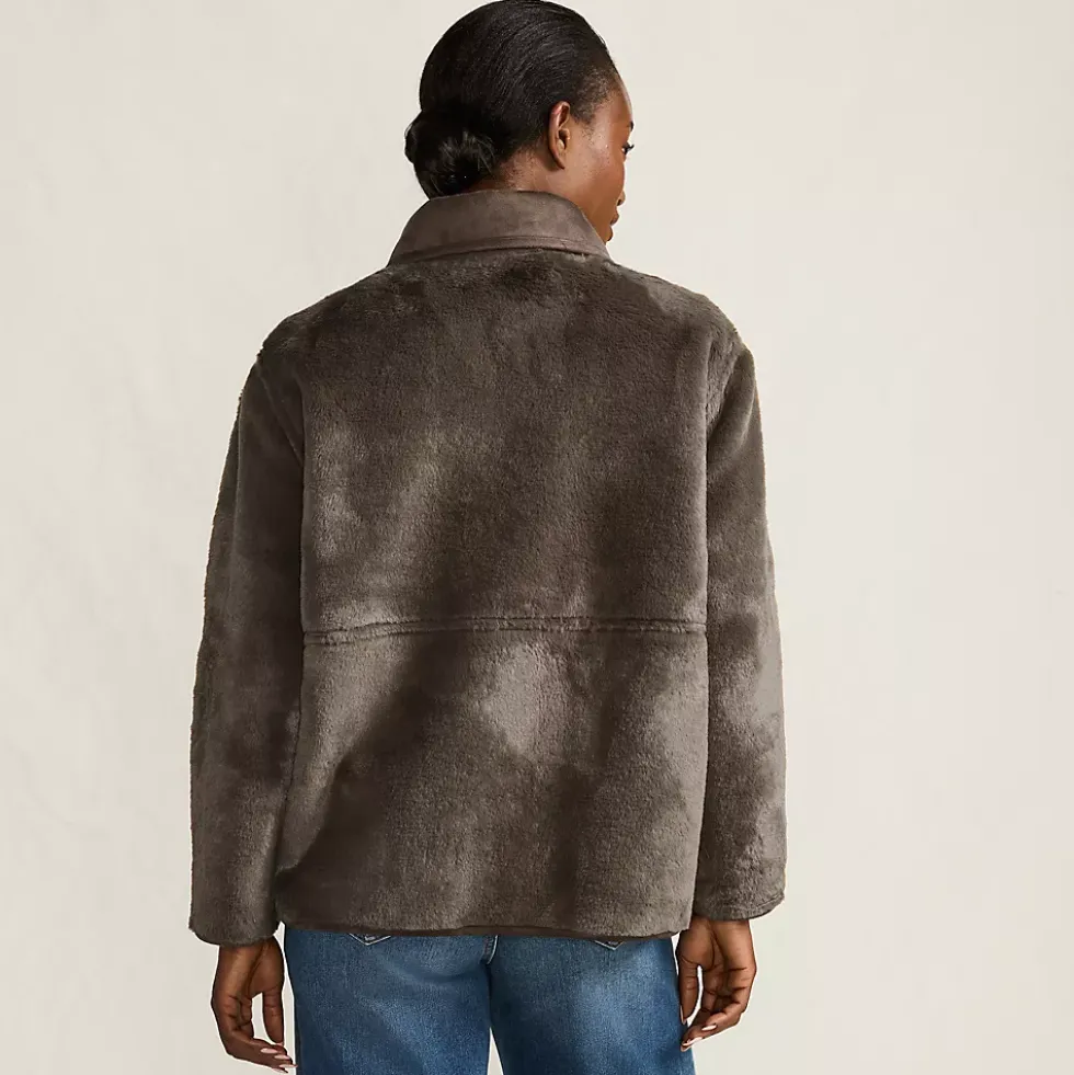 Women's Reversible Faux Shearling Fleece Button Front Coat