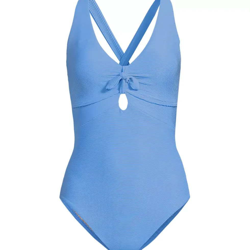 Women's Ribbed Knot Front One Piece Swimsuit