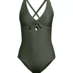 Women's Ribbed Knot Front One Piece Swimsuit
