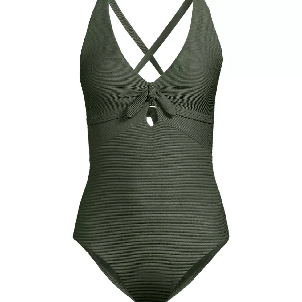Women's Ribbed Knot Front One Piece Swimsuit