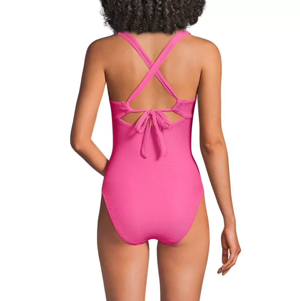 Women's Ribbed Knot Front One Piece Swimsuit