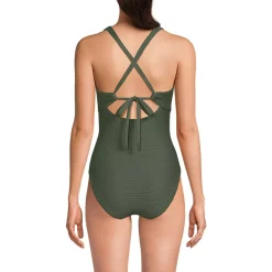 Women's Ribbed Knot Front One Piece Swimsuit