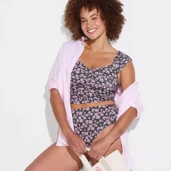 Women's Ruched Cap Sleeve Midkini Top