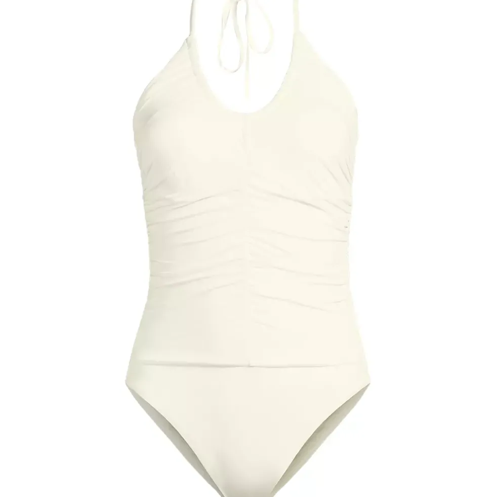 Women's Ruched Multi-Way V-Neck Halter High Leg One Piece Swimsuit