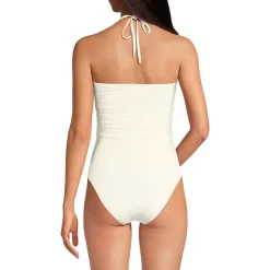 Women's Ruched Multi-Way V-Neck Halter High Leg One Piece Swimsuit