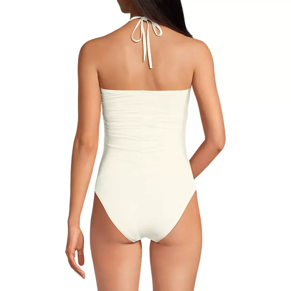 Women's Ruched Multi-Way V-Neck Halter High Leg One Piece Swimsuit