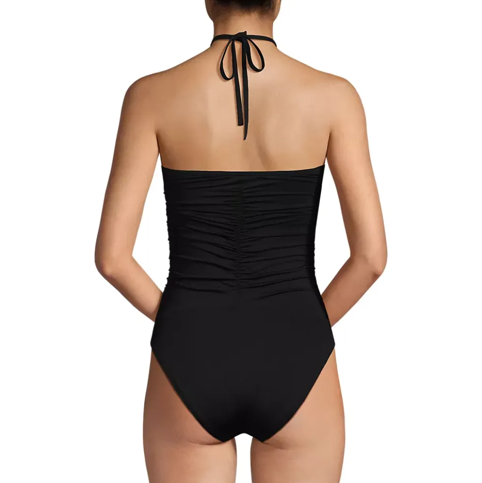 Women's Ruched Multi-Way V-Neck Halter High Leg One Piece Swimsuit