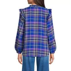 Women's Ruffle Front Flannel Popover Blouse