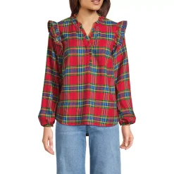 Women's Ruffle Front Flannel Popover Blouse