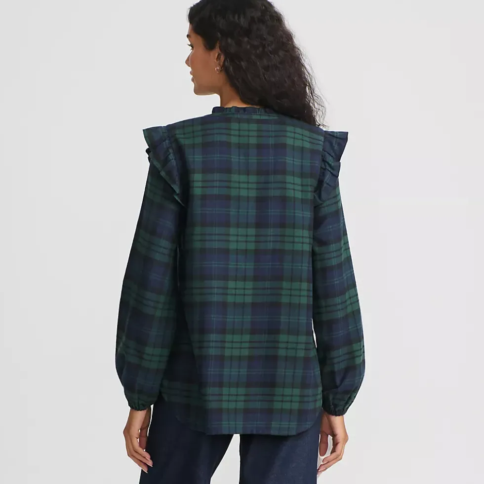 Women's Ruffle Front Flannel Popover Blouse