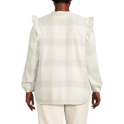 Women's Ruffle Front Flannel Popover Blouse