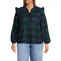 Women's Ruffle Front Flannel Popover Blouse