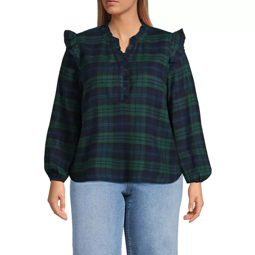 Women's Ruffle Front Flannel Popover Blouse