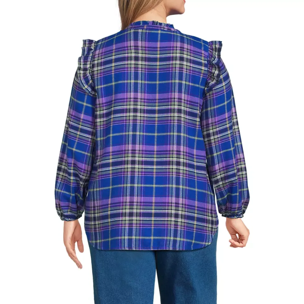 Women's Ruffle Front Flannel Popover Blouse