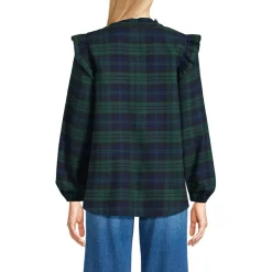 Women's Ruffle Front Flannel Popover Blouse